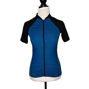 Active Angelz Full Zip Short Sleeve Cycle Top Blue Black Size Large